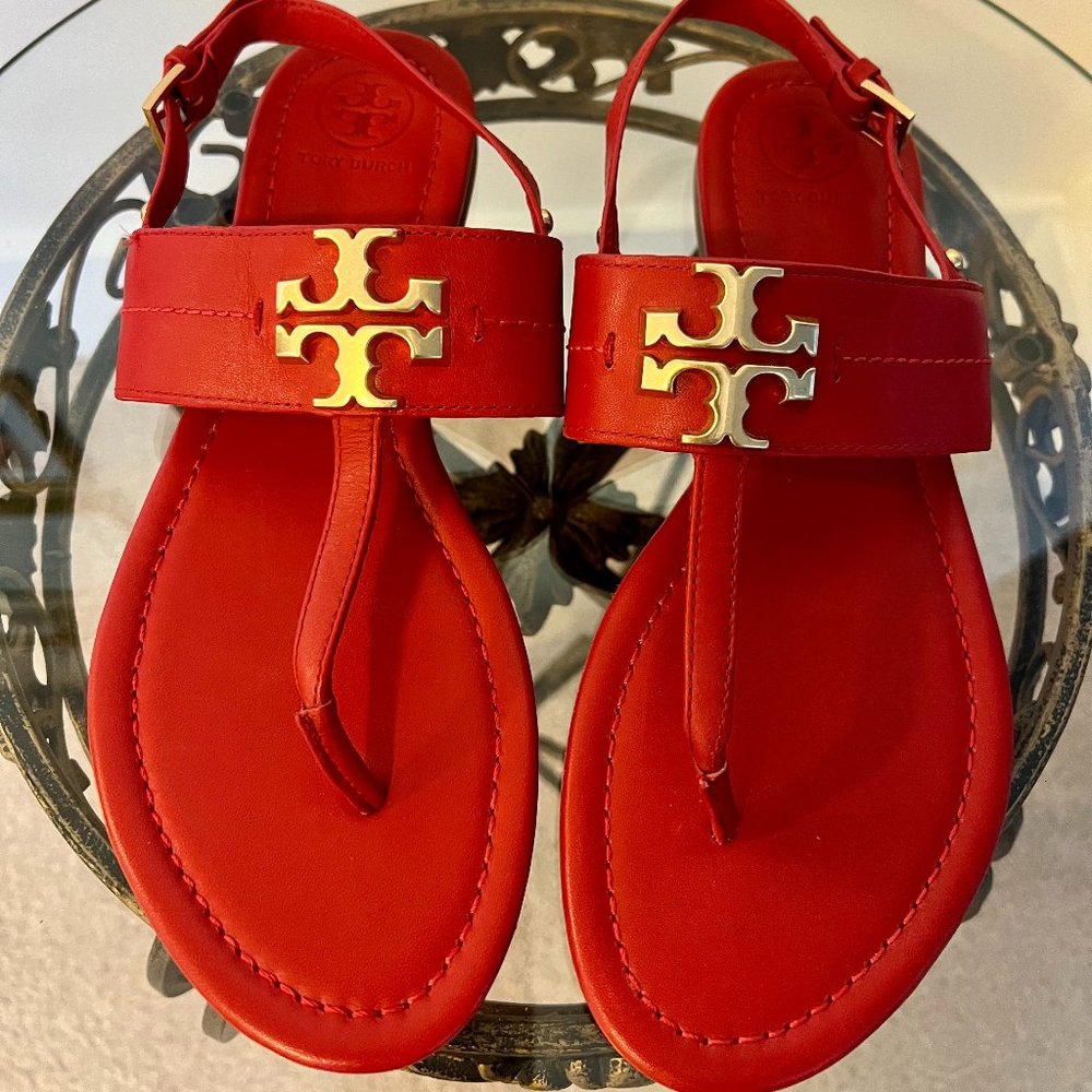 Tory Burch Bryce Flat Thong Slingback Sandals - Red - Size 7 {NWOT}